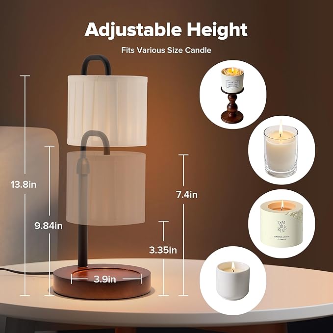 Candle Warmer Lamp with Timer, Dimmable Wax Warmer Candle Lamp for Jar Candle with 2 Bulbs, Christmas Birthday Gifts for Women Mom, Cozy Home Decor for Room, Bedroom, Kitchen-Pleated Fabric