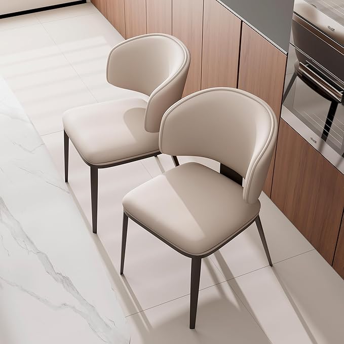 Dining Chairs Set of 2 Modern High Backrest Comfortable, Fashion Upholstered Kitchen Room Chair Armless Dinner Room Chair with Metal Legs for Living Room （Light Grey of 2）