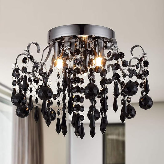 Q&S Crystal Ceiling Light Fixture Small Chandelier, Semi Ceiling Light Flush Mount, Mini Ceiling Fights for Bedroom, Aisle, Hallway, Closet,Entrance,Stairs,3 Lights E12