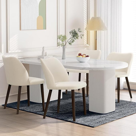 Wooden Dining Chairs Set of 4, Upholstered Kitchen Dining Room Chair, Modern Fabric Farmhouse Dinner Chair for Restaurant & Cafe, Beige