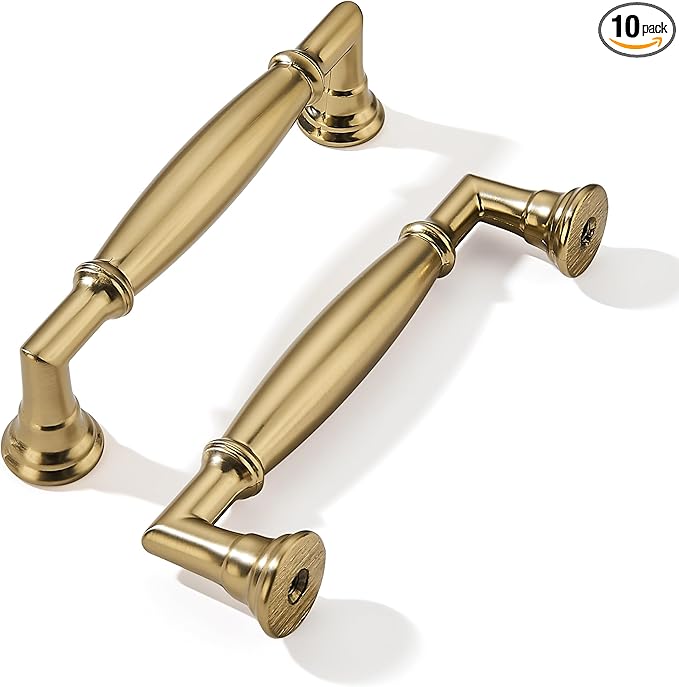 khtumeware 10 Pack 4 Inch(102mm) Champagne Bronze Cabinet Pulls Heavy Duty Soild Satin Brass Cabinet Handles Kitchen Cabinet Hardware for Cupboard Drawer Handles Dresser Pulls