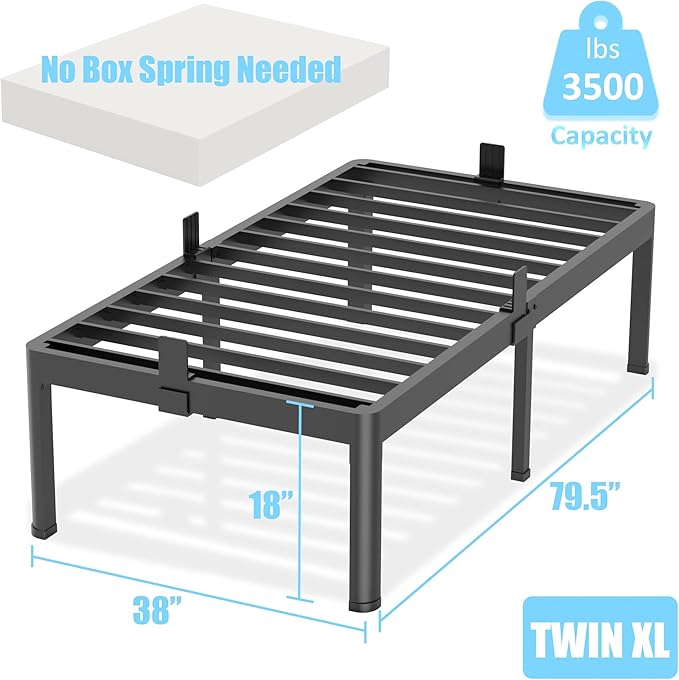 FUIOBYVV Twin XL Bed Frames with Round Corner Edge Legs 18 inch High 3500 lbs Heavy Duty Metal Platform Bed Frame Twin Size No Box Spring Needed/Non-Slip/Steel Slat Support/Noise Free