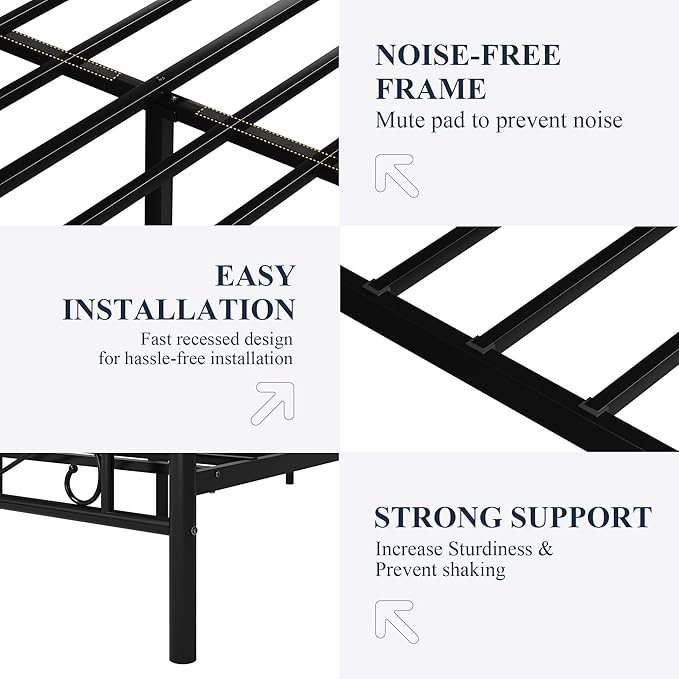 Allewie Full Size Bed Frame with Headboard,Metal Bed Frame with Butterfly Pattern Design Headboard & Footboard,No Box Spring Needed,Easy Assembly,Black