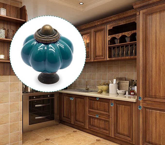 25pcs Teal Pumpkin Knobs, Vintage Ceramic Cabinet Knobs, Dresser Drawer Door Knobs Drawer Pulls Dresser Handles with Mounting Screws
