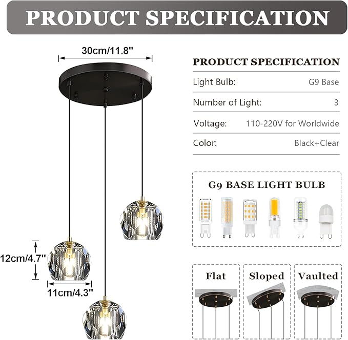 3 Light Cluster Pendant Lighting Black Crystal Chandelier Small Crystal Pendant Lights Kitchen Island Modern Hanging Light Fixture Gold Dining Room Light Fixtures Over Table