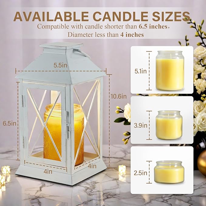 Candle Warmer Lamp with Timer,Cande Warmer Lantern for Jar Candle,Dimmable Candle Lamp Warmer Farmhouse Heat Lamp with 2 Bulbs,Auto Shut Off & Adjustable Brightness-White