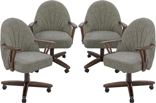 Chromcraft Set of 4 Chairs w/Swivel Tilt, Luxe Wooden Arm All-Metal Pedestal Base Chairs with Wheels for Kitchen