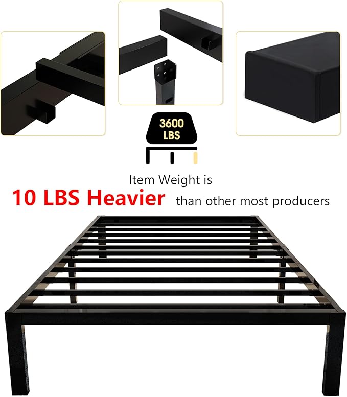 45MinST 3600lbs Heavy Duty Bed Frame,14 Inch Sturdy Steel Slat Mattress Foundation, Metal Reinforced Platform Box Spring Replacement, Easy Assembly with Quick Lock, Twin