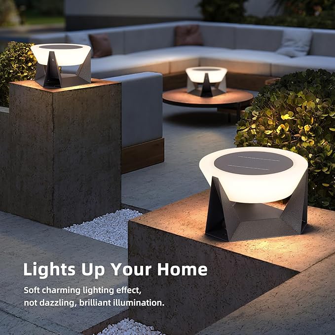 Solar Post Lights, 11" Modern Pillar Light Outdoor Column Gate Posts Cap Lamp Outside Waterproof Solar Lantern 3000K LED Landing Lighting Fixture for Patio Driveway Garden Decoration