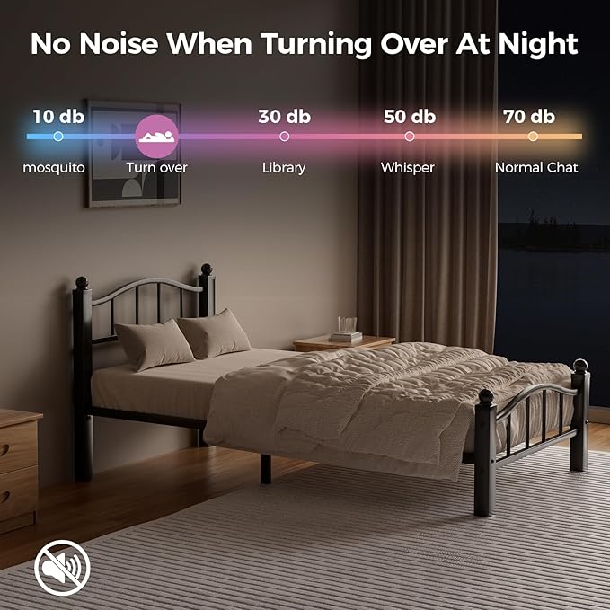 Twin XL Bed Frame, Noise-Free Design & Underbed Storage Heavy Duty Metal Bed Frames with Headboard No Box Spring Needed/Tool-Free Assembly