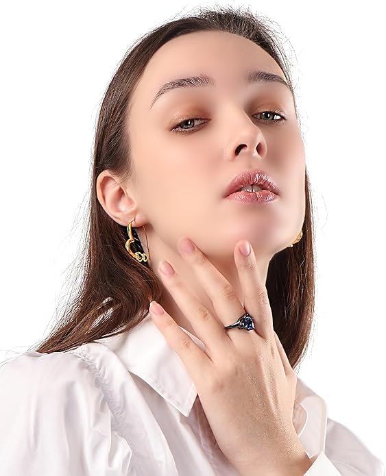 Engagement Rings for Women AAA+ Heart Cubic Zirconia Promise Rings for Her Valentines Day Gifts Womens Rings Black Gold Gothic Rings Promis Ring Wedding Rings Statement Rings for Women