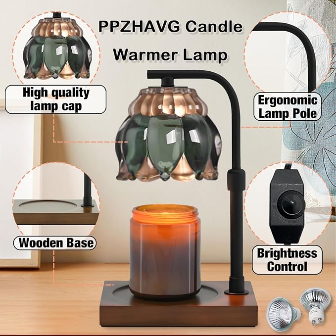 Candle Warmer Lamp Christmas Gifts for Women Mom, Compatible with All Jar Candles, Wax Melt for Candle Home Decor, Modern Farmhouse Decor, Candle Warmer Adjustable Height Timer DarkGreen
