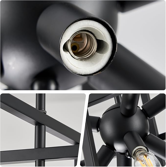 Modern Small Black Chandelier, 8-Light Farmhouse Geometric Pendant Lighting Fixtures, Industrial Lantern Hanging Chandelier for Kitchen, Dining Room, Foyer, Entryway