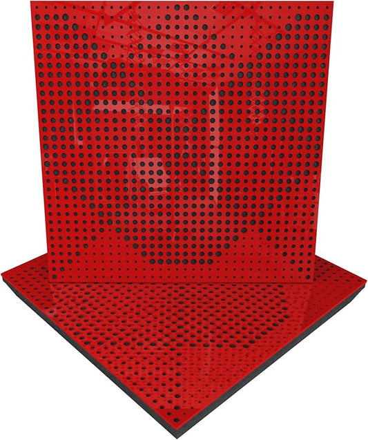 (2 Pack) — Sound Absorption-Diffuse Acoustic Panel «Wilds» | 19.7''x19.7''x2.1" | High Density Foam | Absorption - Diffusion - Reflection - Soundproofing - Insulation | Red glossy (plastic)