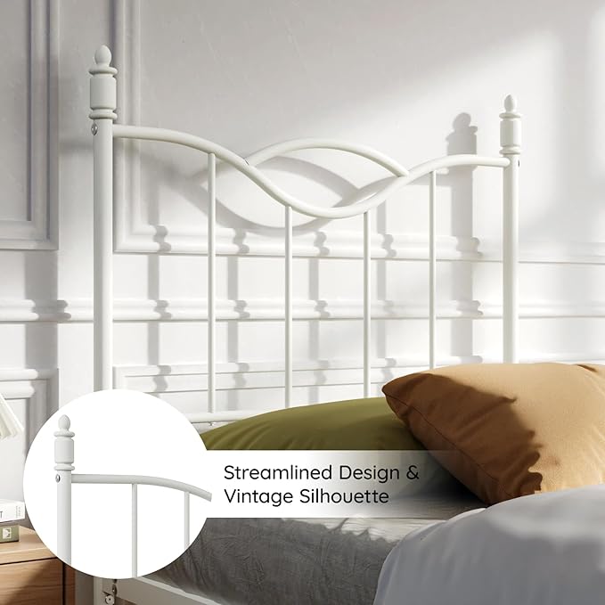 Twin Size Bed Frame with Headboard,14 Inch Tall Metal Platform Bed Frame Mattress Foundation with Footboard, Under Bed Storage, Strong Metal Slats Support, No Box Spring Needed, White