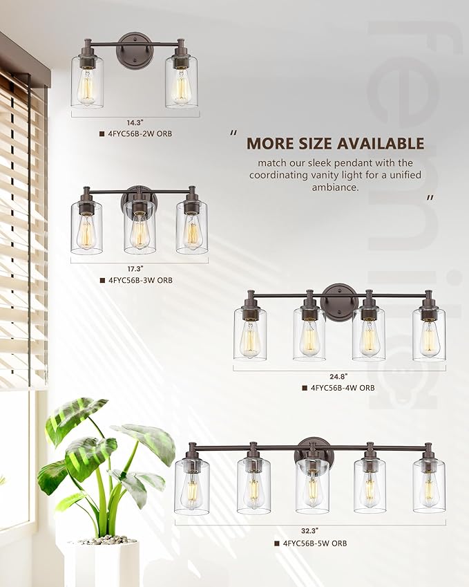 FEMILA 3-Light Vanity Light,Farmhouse Bathroom Light Fixtures,Metal Wall Sconce with Clear Glass Shade,Oil Rubbed Bronze Finish,4FYC56B-3W ORB