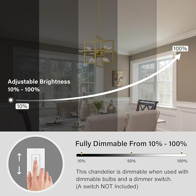 Modern Small Square Gold Chandelier, 8-Light Farmhouse Geometric Pendant Lighting Fixtures, Industrial Lantern Hanging Chandelier for Kitchen Dining Room Foyer Entryway