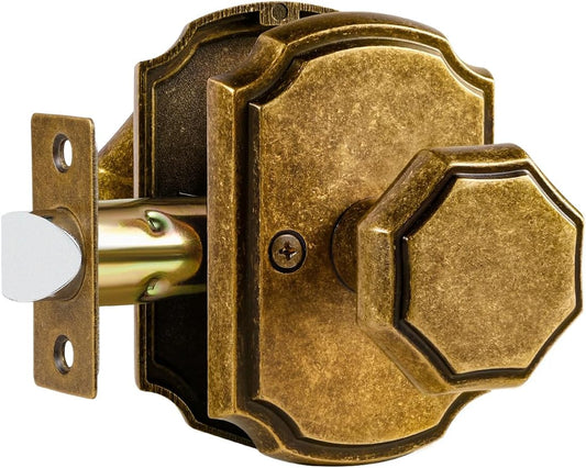 1 Pack Antique Brass Door Knob Passage Door Knobs Interior Door Knob for Hall and Closet,Zinc Alloy