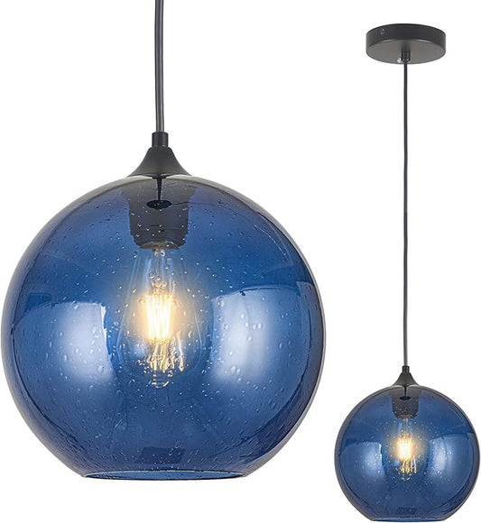 Blue Glass Pendant Lights Kitchen Island Lighting Modern Globe Pendant Light Fixtures Modern Pendant Lights for Kitchen Island Bedroom Living Dining Room Light Fixture-7.8inch