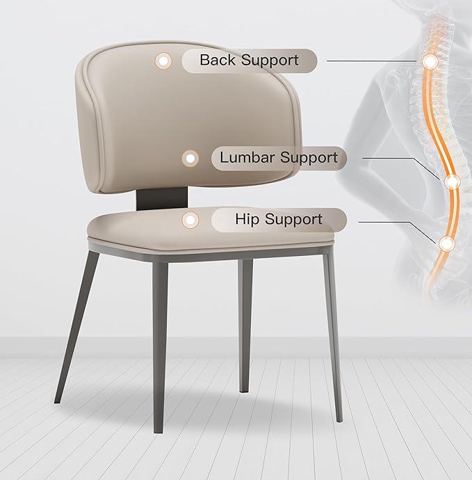 Dining Chairs Set of 2 Modern High Backrest Comfortable, Fashion Upholstered Kitchen Room Chair Armless Dinner Room Chair with Metal Legs for Living Room （Light Grey of 2）