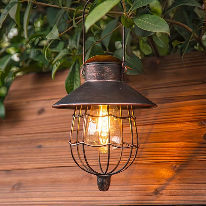 YAKii 2 Pack Solar Lantern Hanging Waterproof Outdoor Metal Solar Lamp with Warm White Light Decorate for Yard Garden Pathway Patio Porch Decor (Antique Copper)
