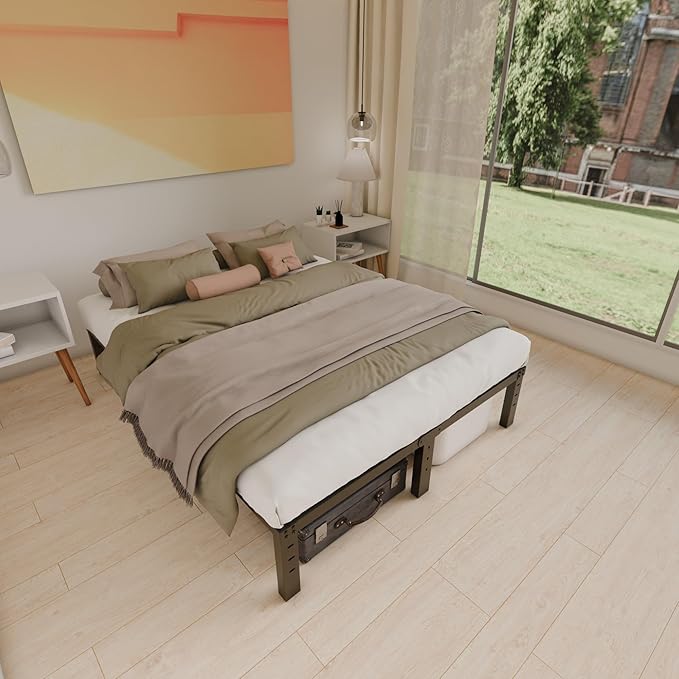 10 Inch Full Size Bed Frame - No Box Spring Needed Heavy Duty Metal Platform Mattress Foundation with Steel Slats, Non-Slip Noise Free Easy Assembly Black Bedframes