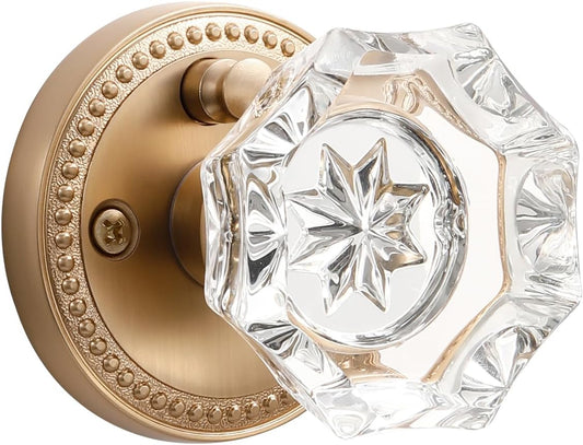 1 Pack Champagne Bronze Door Knobs Crystal Door Knob Interior Privacy Door Knob for Bedroom and Bathroom Glass Door Knob,Zinc Alloy