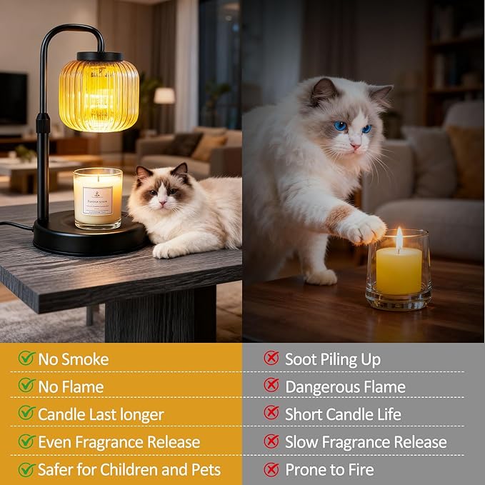 Candle Warmer Lamp with Timer & Dimmer, Height Adjustable Wax Melting Lamp with 2 Bulbs, Safe Flameless Candle Warmer for Home Decorat,Relax Gift for Wife, Mom, or Girlfriend, Congratulations Gifts
