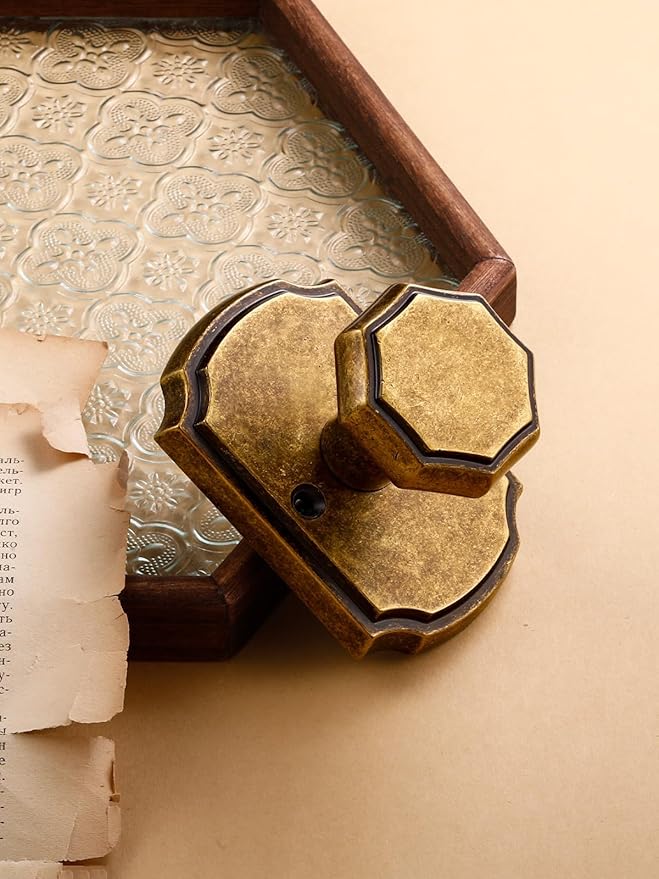 1 Pack Antique Brass Door Knob Passage Door Knobs Interior Door Knob for Hall and Closet,Zinc Alloy