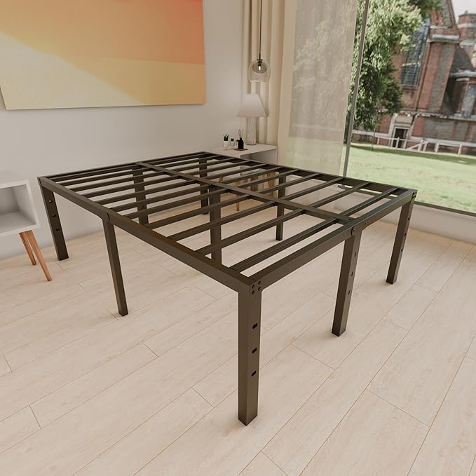 20 Inch Full Size Bed Frame, No Box Spring Needed, Heavy Duty Black Metal Platform Mattress Foundation with Steel Slats, Non-Slip Noise Free Easy Assembly, Large Storage