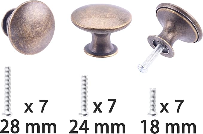 6 Pack Breen Bronze Round Antique Brass Kitchen Cabinet Knobs Cupboard Door Knobs Drawer Handle Pulls Dresser Knobs with 7 Pcs Screws for Bathroom Drawer Door Hardware