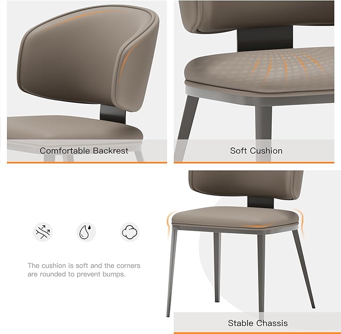 Dining Chairs Set of 2 Modern High Backrest Comfortable, Fashion Upholstered Kitchen Room Chairs with Metal Legs for Living Room (Milk Coffee of 2)