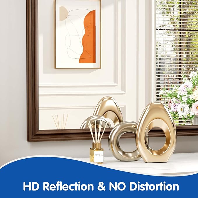 WEER Retro Copper Bathroom Mirror, 48x30 Inch Bronze Oil Rubbed Framed Mirror, Rectangle Classic Vintage Framed Wall Mirror, Farmhouse Vanity Mirror, Tempered Glass, Vertically or Horizontally