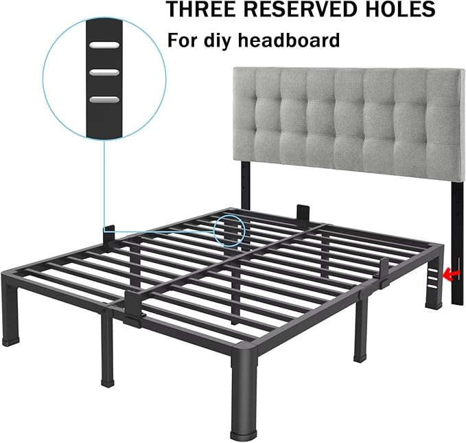 FUIOBYVV 14 Inch King Bed Frame with Rounded Corner and Headboard Hole Mattress Retainers 3500 LBS Metal Heavy Duty Steel Slats Support No Box Spring Needed Platform Noise Free Easy Assembly