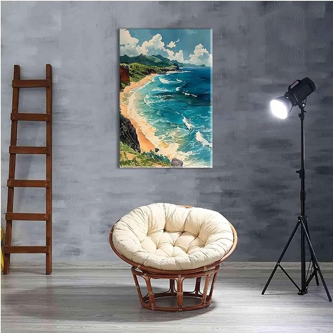 Framed Canva Prints Maui Watercolor Painting Hawaii Wall Art Maui Poster Home Décor Art Lovers Gift Watercolor Print Wall Hanging 24x36in-Framed