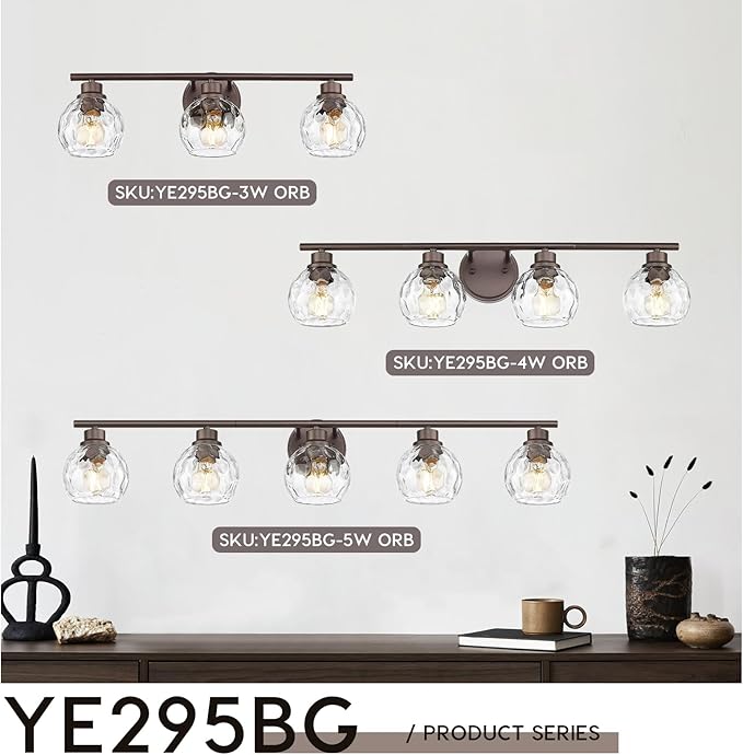 Emliviar Large Vanity Wall Lighting Over Mirror, 5-Light Rustic Bath Wall Mounted Lamp with Water Ripple Globe Glass, Oil Rubbed Bronze Finsh, YE295BG-5W ORB-WG