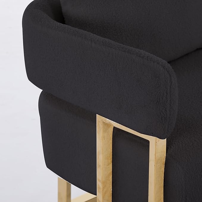 YISHENG Loveseat Sofa Modern Accent Chairs for Living Room with Golden Metal Legs Soft Teddy Upholstered Reading Armchairs no Wheels for Reception Room//Bedroom/Lounge/Office, Black