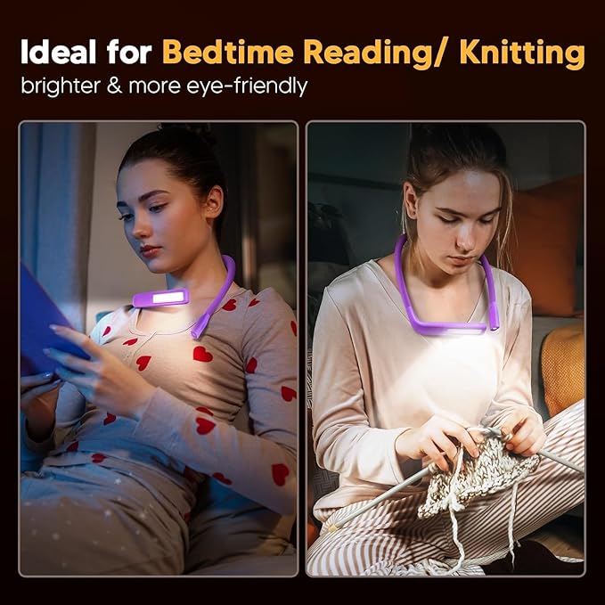 Voilet Neck Light with Storage Case, 10-80Hrs Eye-friendly Book Reading Lamp, Knitting Crochet Sewing Craft Light Rechargeable Adjustable, Christmas Birthday Gifts for Book Lovers Knitters Crafters