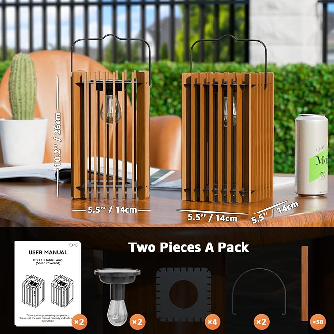 2-Pack Solar Lanterns Outdoor Hanging Portable Table Top Decorative Lamp DIY Lantern Lights Water-Resistant for Outside Patio Yard Garden Porch