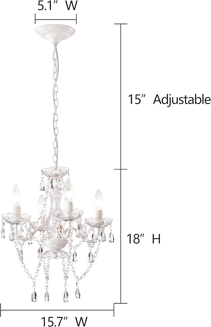 LaLuLa White Chandelier Mini Crystal Chandelier Lighting Hardwired Small Acrylic Chandelier 4 Light Modern Pendant Light Fixtures for Bedroom