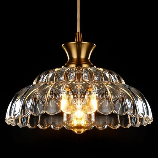 Glass Pendant Lights Kitchen Island, 11.8" Vintage Lighting Glass Light Fixtures Brushed Gold Modern Glass Chandelier Hanging Ceiling for Dining Living Room Restaurant Bedroom Foyer Entryway