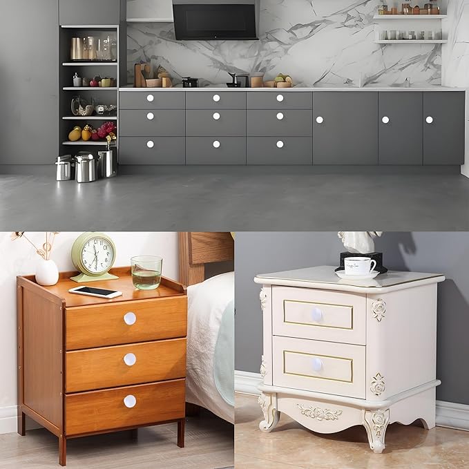 10 Pack White Round Varnish White Kitchen Cabinet Knobs Cupboard Door Knobs Drawer Handle Pulls Dresser Knobs with 10 Pcs Screws for Bathroom Drawer Door Hardware