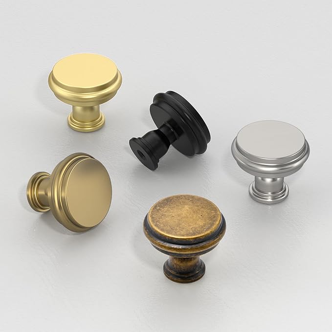 Asidrama 10 Pack Brushed Antique Brass Kitchen Cabinet Knobs Cabinet Hardware Zinc Knobs for Dresser Drawers