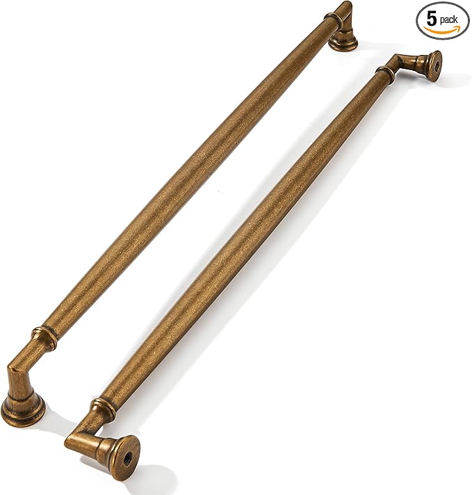 khtumeware 5 Pack 12 Inch(305mm) Antique Brass Cabinet Pulls Heavy Duty Solid Vintage Brass Cabinet Handles Kitchen Antique Bronze Cabinet Hardware for Cupboard Drawer Handles