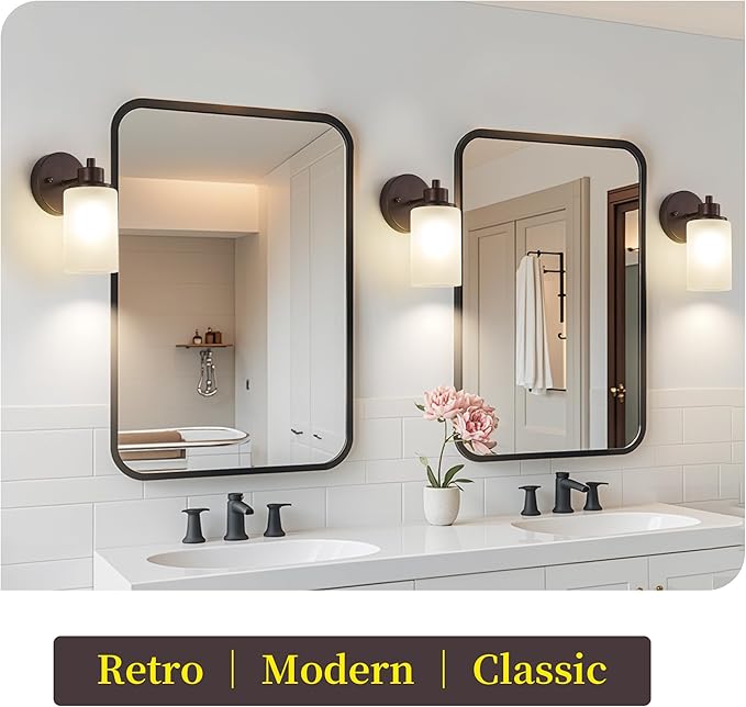 3 Pack Wall Sconces Lights, Farmhouse Wall Mounted Bath Vanity Light Fixtures with White Frosted Glass Shade, Oil Rubbed Bronze, Bathroom Lighting for Bedroom Living Room, Porch, Kitchen