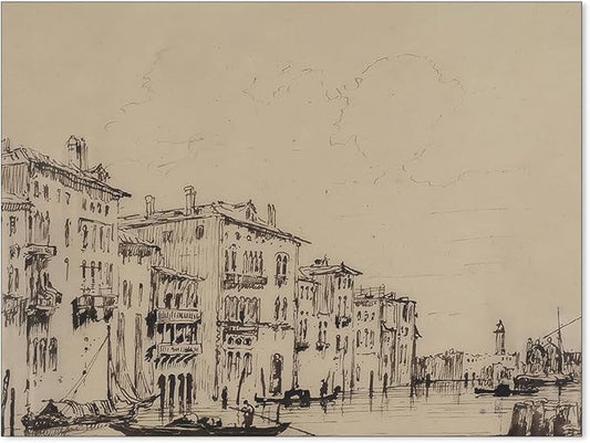 European City Architectural Drawing Poster Vintage Sketch Aesthetic Wall Art Antique Minimalist Canvas Painting for Traditional Home Gallery Wall Decor 12X16 inch Unframed