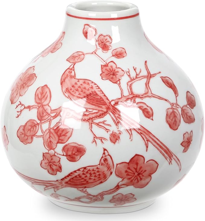 Hollyone Pink Vase Porcelain Vases Small Chinoiserie Decor Vase Classic Ceramic Gifts Chinese Flower Vases for Bedroom Living Room Console Table Accent Shelf Tabletop Decor