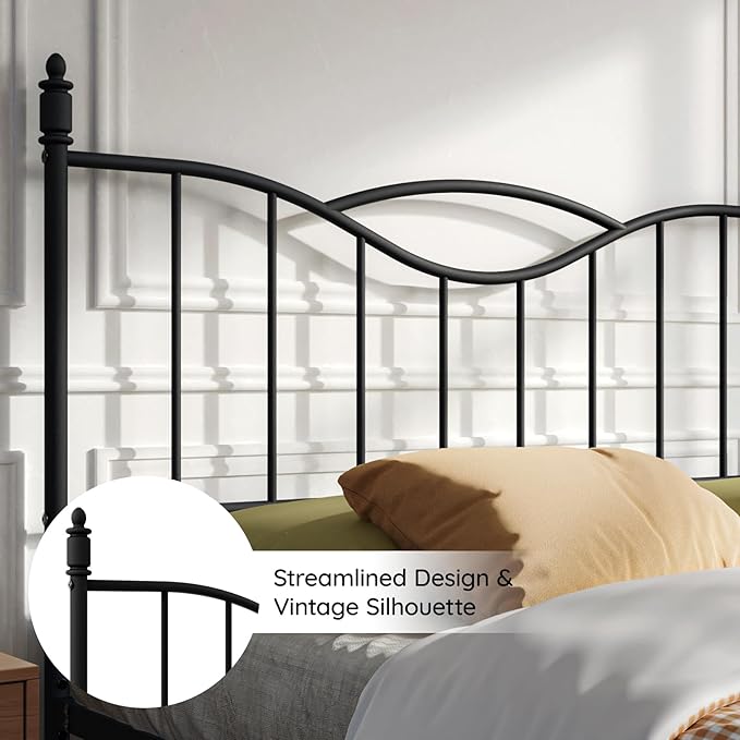 Full Size Bed Frame with Headboard,14 Inch Tall Metal Platform Bed Frame Mattress Foundation with Footboard, Under Bed Storage, Strong Metal Slats Support, No Box Spring Needed, Black