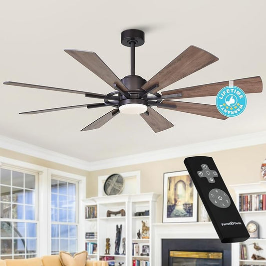 Ceiling Fans with Lights and Remote, 60 Inch Farmhouse Chandelier Ceiling Fan for Bedroom Rustic Lighting Ceiling Fans Outdoor Indoor, DC Motor Reversible 8 Blades, Noiseless, ETL, Oil Rubbed Bronze