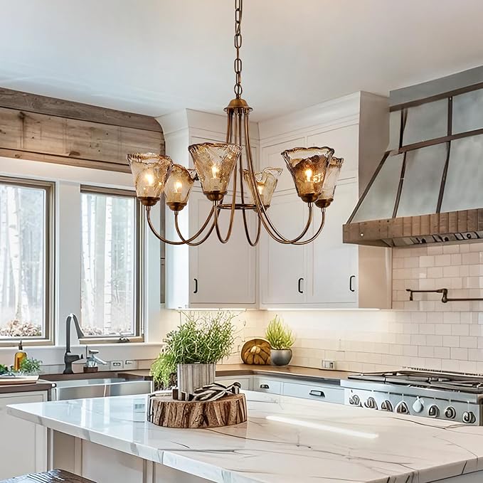 KCO Vintage Antique Brass Chandelier Flower Chandelier Copper Pendant Lighting Mid Century Retro Chandeliers Modern Dining Room Light Fixture Over Table